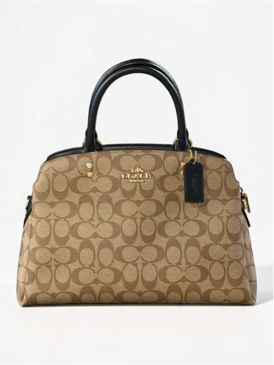 coach Handbags - Coach Lillie Carryall Tan Black Signature Leather Gold Hardware